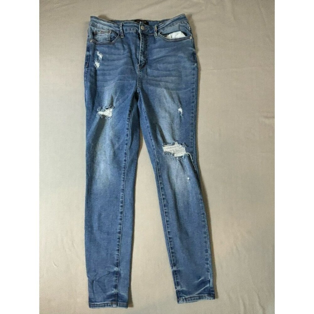 Judy Blue Mid Rise Skinny Jeans Womens 11/30 Blue Stretch Embroidered Distressed - Picture 2 of 10